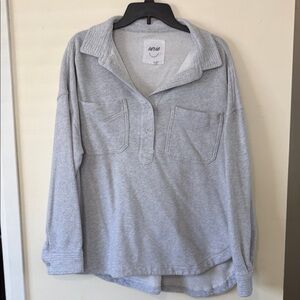 Aerie Light Gray Button-Up Pullover